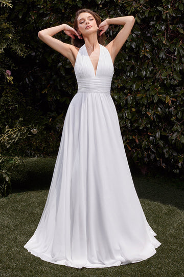 Satin White Halter A-line Gown by Ladivine CD372W