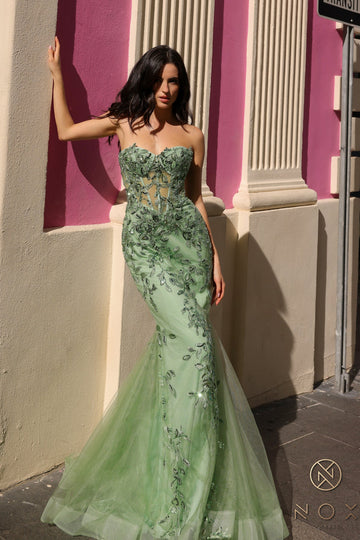 Applique Strapless Corset Mermaid Dress by Nox Anabel G1258