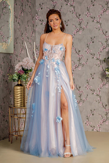 3D Floral Sleeveless A-line Slit Gown by GLS Gloria GL3250
