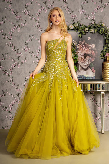 Beaded One Shoulder A-line Ball Gown by GLS Gloria GL3281