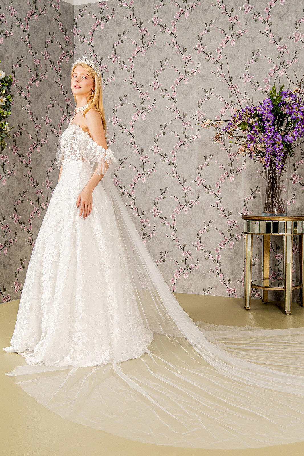 Floral Applique Off Shoulder Bridal Gown by GLS Gloria GL3449