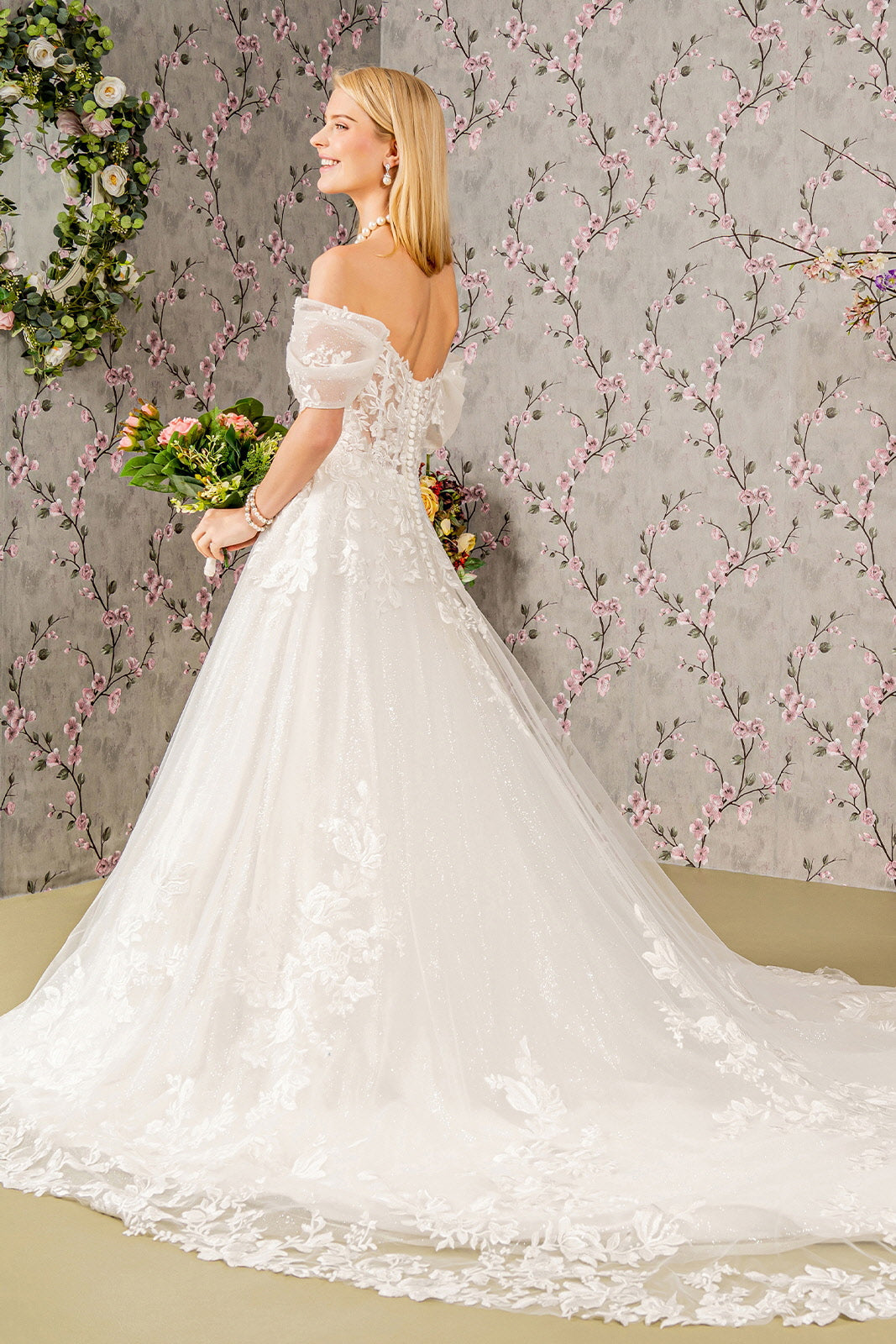 Off Shoulder Short Sleeve Wedding Gown by GLS Gloria GL3480