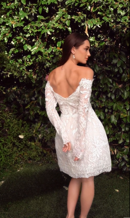 Lace Short Long Sleeve Bridal Dress by Ladivine WL021