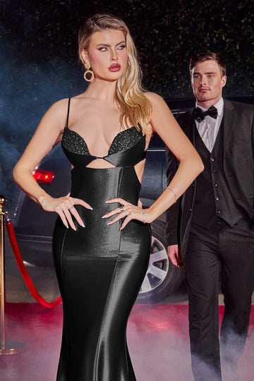 Long Fitted Cutout Satin Dress by Ladivine Y030